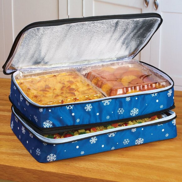 Collections Etc Blue Snowflake Expandable Insulated Food Carrier - Picture 10 of 10